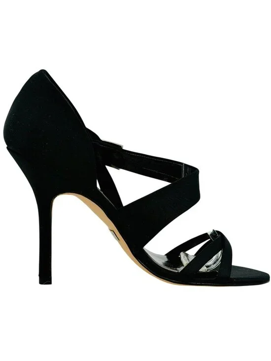 Badgley Mischka Black Satin Rhinestone Bow Heels 6 | dOrsay Formal Evening Shoes - Picture 3 of 16